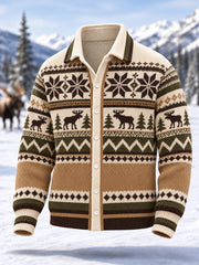 Cardigan décontracté pour homme, motif géométrique avec orignal, collection hiver