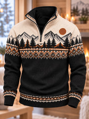 Sweat-shirt à demi-fermeture zippée imprimé de style nordique pour homme