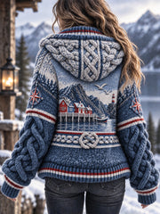 Veste à capuchon décontractée Retro Nordic Coastal Inspired Femme