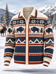 Hommes Hiver Buffalo Géométrique Totem Imprimer Cardigan Décontracté