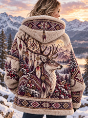 Veste à capuche en flanelle à imprimé animalier de style nordique pour femme
