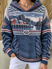Chandail à capuchon décontracté Retro Nordic Coastal Inspired Femme