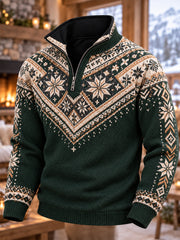 Sweat-shirt à demi-fermeture zippée imprimé de style nordique pour homme