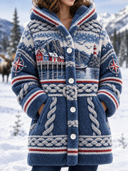 Veste à capuchon en flanelle Retro Nordic Coastal Inspired Femme