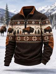 Les hommes d'hiver Buffalo Imprimer Casual Zipper Corduroy Pull