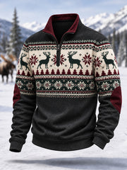 Pull décontracté en velours côtelé à fermeture éclair pour homme, motif cerf, collection hiver