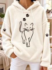 Sweat à capuche en flanelle décontracté pour femmes chat imprimé chat amoureux