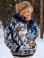 Sweat-shirt Femme Style Nordique Imprimé Animal Flanelle À Capuche