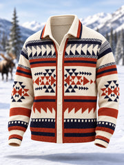 Cardigan décontracté imprimé totem géométrique d'hiver pour hommes