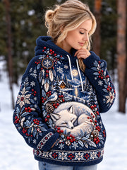 Sweat-shirt à capuche en flanelle à imprimé animalier de style nordique pour femme
