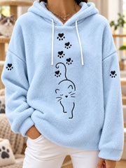 Sweat à capuche en flanelle décontracté pour femmes, avec imprimé mignon de chats, pour les amoureux des félins