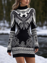 Femmes de Viking Raven ailes noeud celtique Imprimer col montant Pull Mini robe