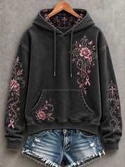 Vintage Floral Rose Ruban Gothique Croix Imprimer Hoodie des femmes