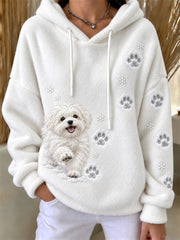 Femme Maltais Chien & Patte Prints dans la neige Imprimer Cozy Flanelle Hoodie