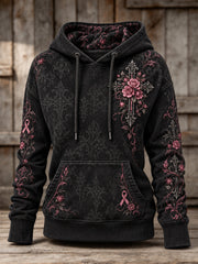 Sweat à capuche décontracté pour femme, motif rose et ruban de la solidarité rose