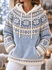 Sweat à capuche en flanelle de style nordique pour femme