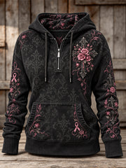Rose des femmes et rose Charité Ruban Motif Design Casual Half-zip Hoodie