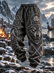 Pantalon viking pour homme, motif VALKNUT, guerrier nordique, loup viking