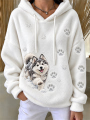 Femme Alaskan Malamute & Paw Prints dans la neige Imprimer Cozy Flannel Hoodie