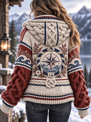 Chandail à capuchon Retro Nordic Coastal Culture Compass Femme