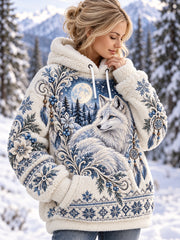 Sweat à capuche en flanelle à motifs animaux nordiques pour femme