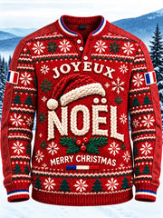 Sweat-shirt décontracté rouge à imprimé de Noël français pour homme