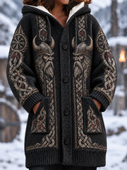 Manteau long imprimé viking pour femme