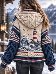 Veste à capuchon Retro Nordic Coastal-Inspired Femme