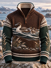 Rétro Nordic Coastal Culture Nordique En Peluche Canard Art Pull À Fermeture Éclair