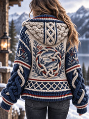 Veste à capuchon en tricot Retro Nordic Coastal Inspired Femme