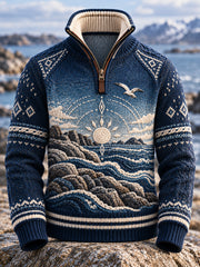 Rétro Nordic Coastal Culture Mouette Art Zipper Pullover