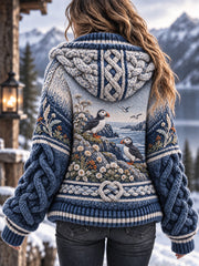 Manteau à capuchon Retro Nordic Coastal Inspired Puffin Femme