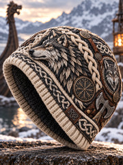 Bonnet tricoté chaud pour l’automne et l’hiver, style viking vintage