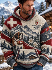 Sweat à capuche en tricot à imprimé graphique d'inspiration alpine pour homme