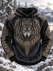 Sweat à capuche en flanelle motif viking pour homme