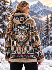 Manteau en flanelle à motifs d'animaux de la forêt nordique pour femme