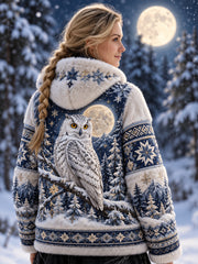 Manteau en flanelle à motifs d'animaux de la forêt nordique pour femme