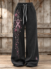 Femme Gothique Croix & Rose Ruban Roses Imprimé Floral Jambe Large Pantalon de Survêtement