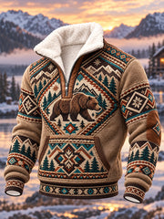 Sweat-shirt demi-zip pour homme, doublé polaire, motif animaux de la forêt nordique