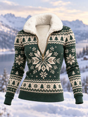 Pull décontracté en peluche à fermeture éclair pour femme, motif géométrique imprimé