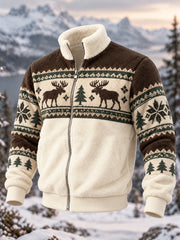 Veste décontractée en flanelle à fermeture éclair pour homme, motif géométrique et imprimé orignal