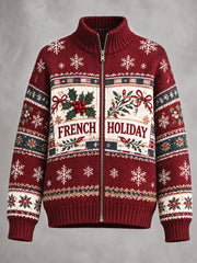 Blouson Femme Rouge Imprimé De Noël Décontracté