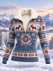 Motif géométrique pour femme Moose Print Casual Plush Zipper Pull