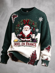 Pull décontracté à thème Noël français vert pour femme avec imprimé créatif