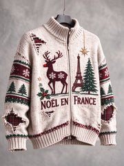 Veste Décontractée Femme French Christmas Reindeer-Print Zip
