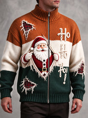 Veste de Noël zippée décontractée à imprimé patchwork pour hommes