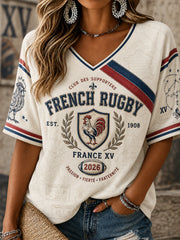 T-shirt à manches courtes French Rugby col V Femme