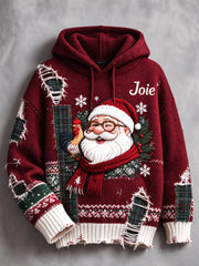 Sweat à capuche décontracté imprimé patchwork de Noël français rouge pour femme