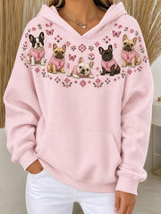 Sweat à capuche décontracté pour femme, motif bouledogue français et ruban rose de la solidarité