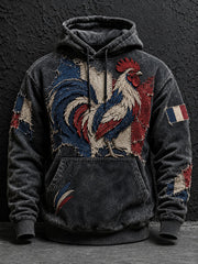 Sweat à capuche oversize à épaules tombantes pour homme, motif coq gaulois